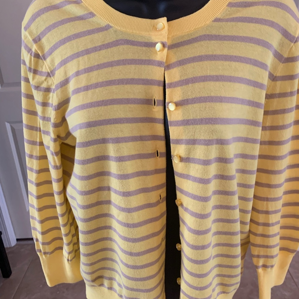 J. Crew Yellow and Gray Striped Cardigan